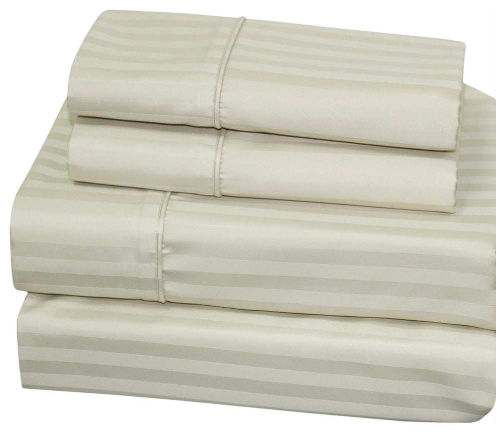 650 TC 22" Extra Deep Pocket Stripe Sheet Set, Ivory, Queen