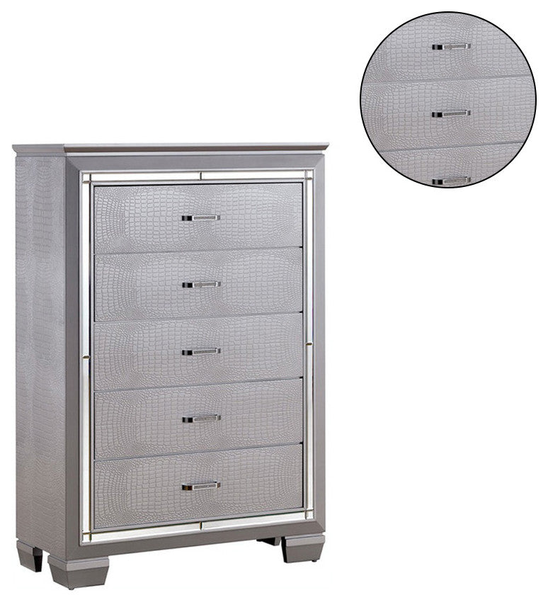 Wood Chest with 5 Drawers, Silver