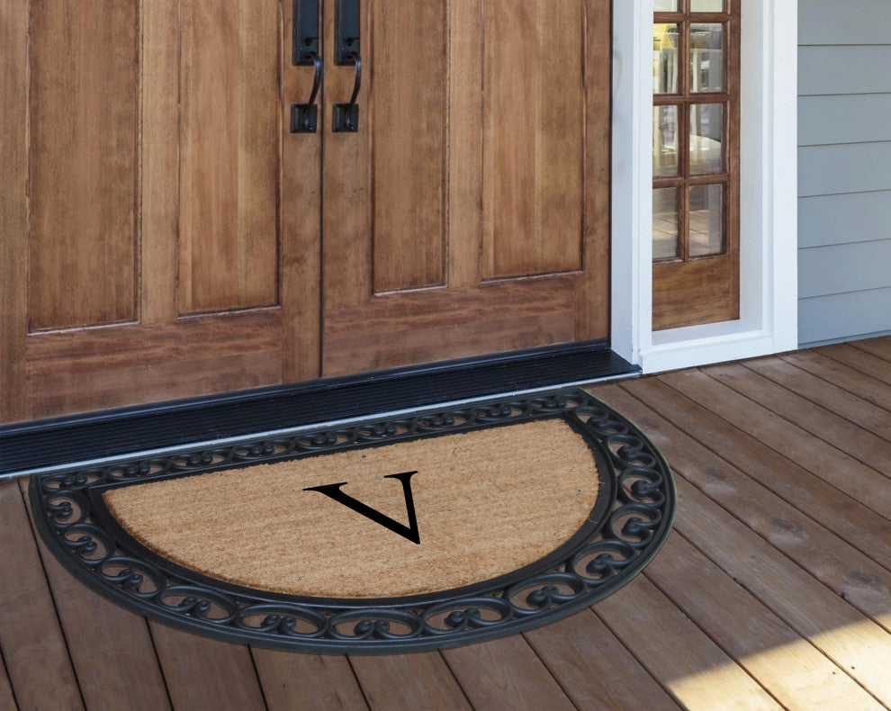 A1HC Half Round 30"x48" Double Door Monogrammed Doormat, V
