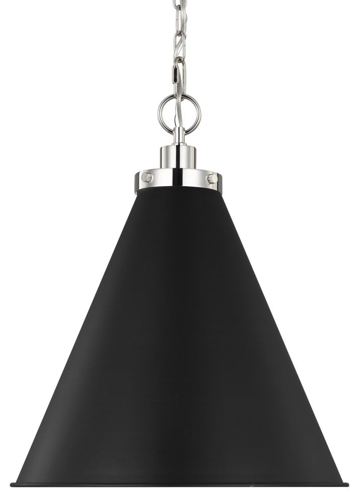 Wellfleet Medium Cone Pendant, Midnight Black and Polished Nickel