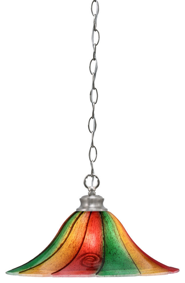 Chain 1-Light Chain Hung Pendant, Brushed Nickel/Mardi Gras