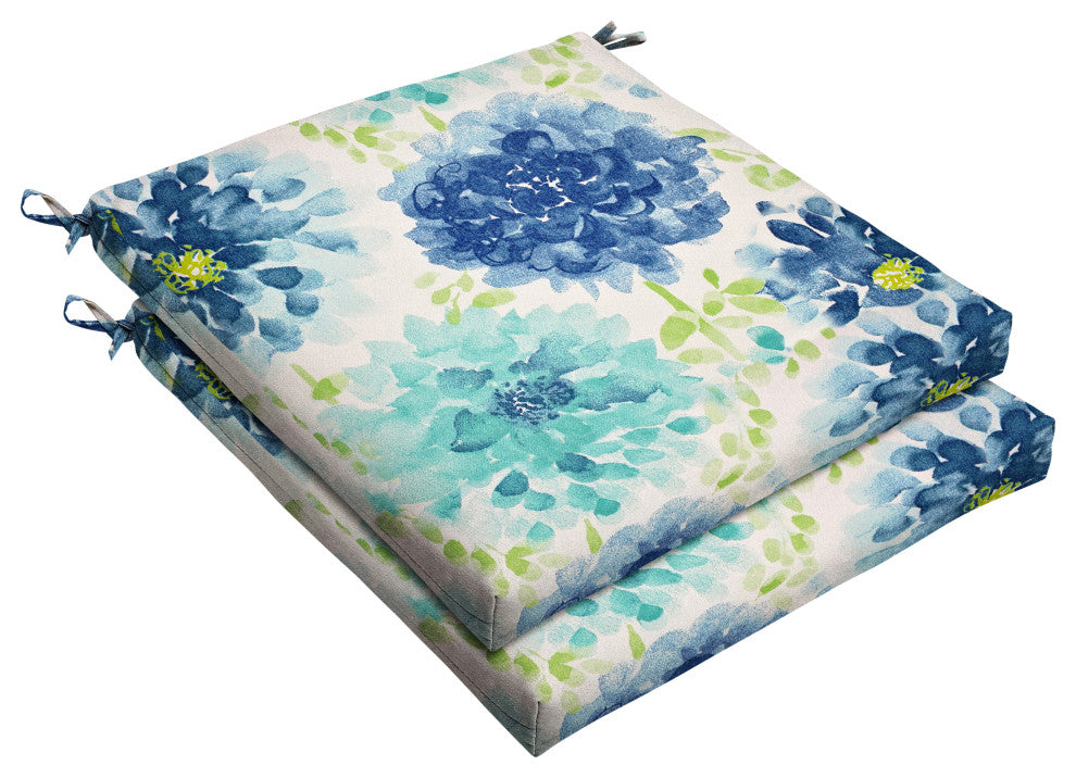 Sorra Home Gardenia Seaglass Out/Indoor Chair Cushions, Set of 2, 17x18x2.5"