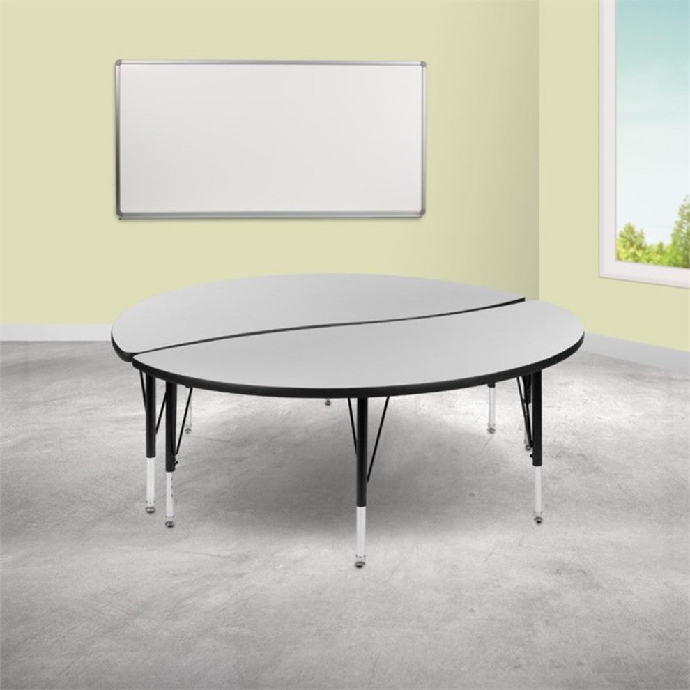 Flash Furniture 2 Piece 60" Oval Wood Top Adjustable Activity Table in Gray