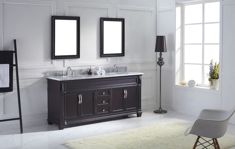 Victoria 72" Double Bathroom Vanity, Espresso, Round Sink, No Faucet