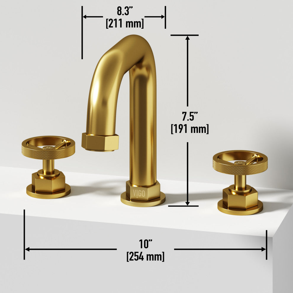 VIGO Hart 7" H 2-Handle Widespread Bathroom Faucet, Matte Brushed Gold
