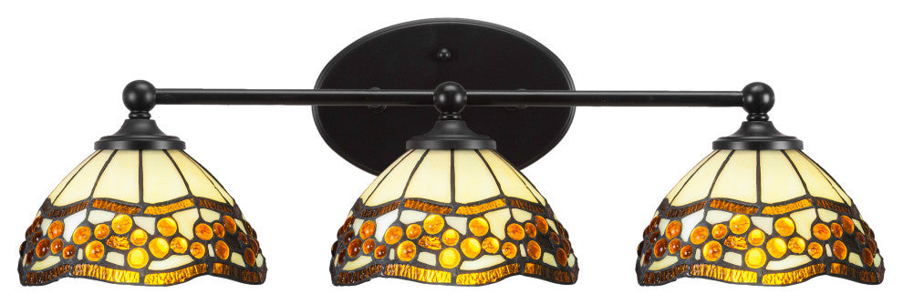 Capri 3-Light Bath Bar, Matte Black/Roman Jewel Art