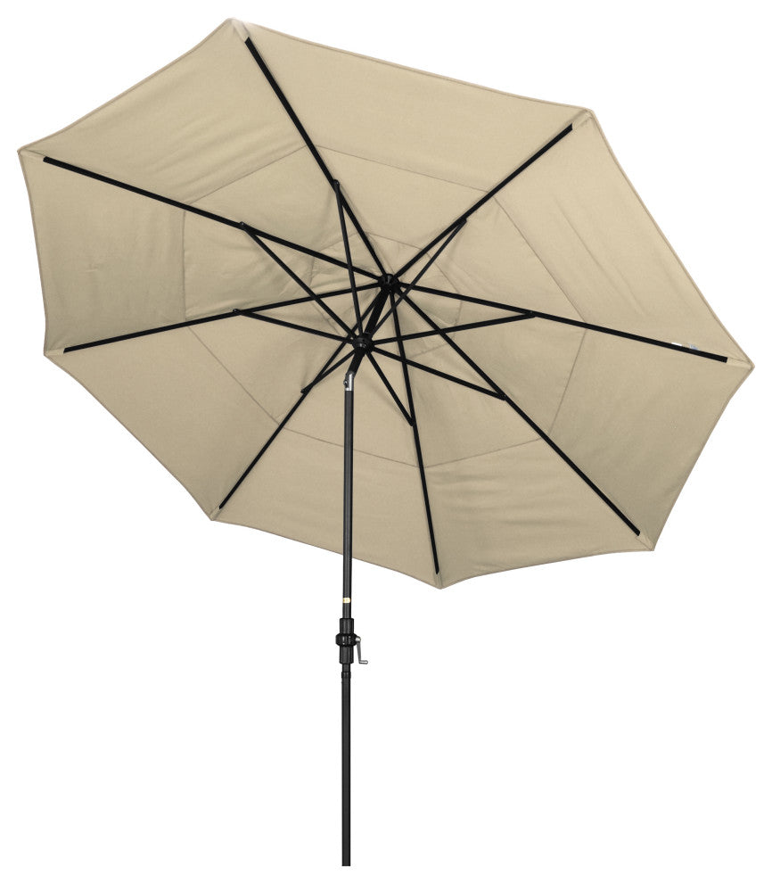 11' Stone Black Collar Tilt Crank Aluminum Umbrella, Sunbrella, Antique Beige