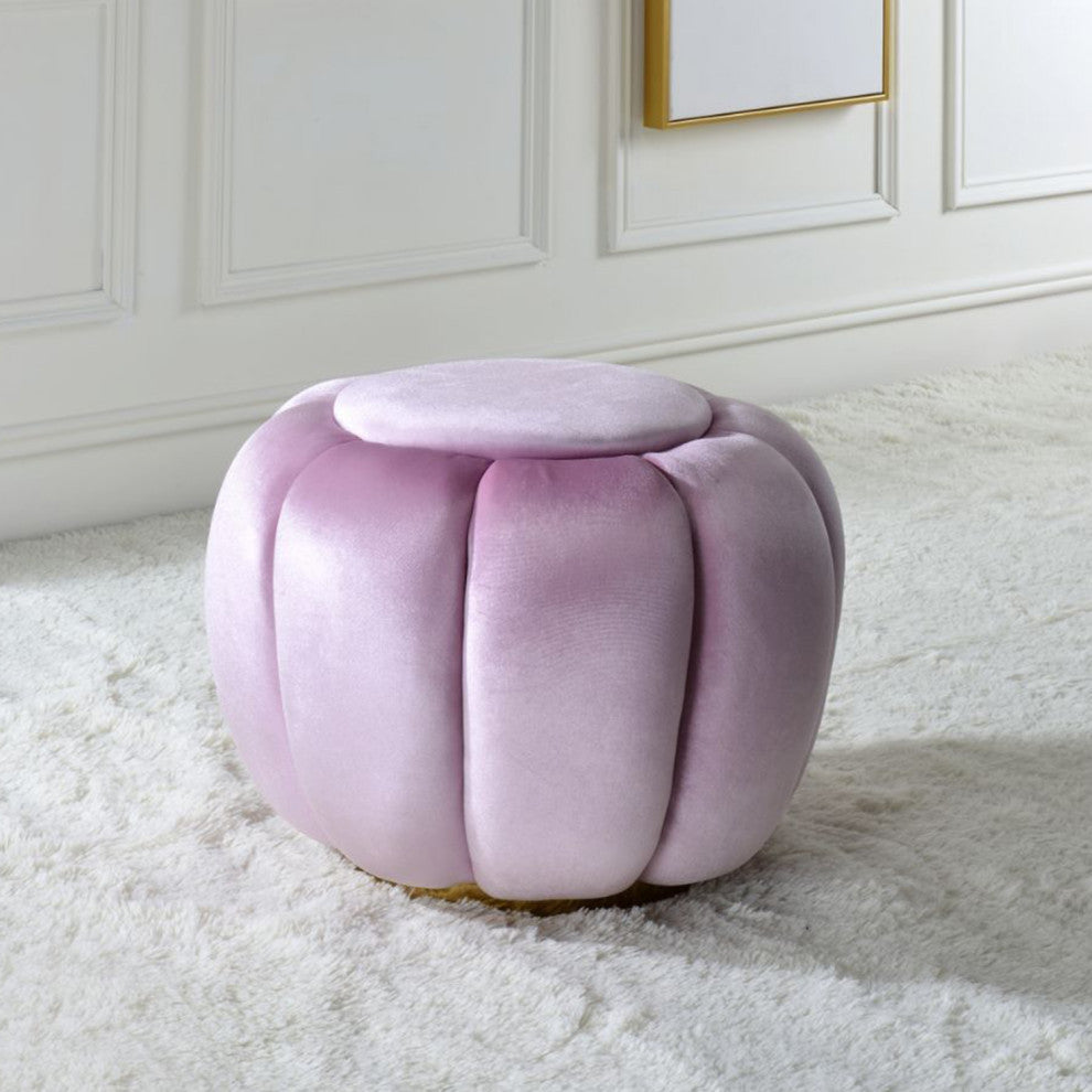 Round Ottoman With Gold Legs, Pink