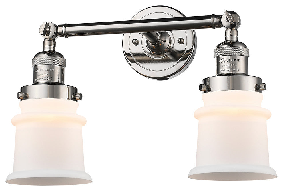 Small Canton 2-Light Bath Vanity-Light, Polished Nickel, Matte White