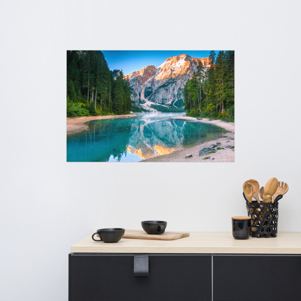 Misty Lake and Snow-cap Mountain Reflections Unframed Wall Art Prints, 24" X 36"