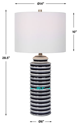 Navy And White Ceramic Base With Brushed Nickel Accents. Table Lamp