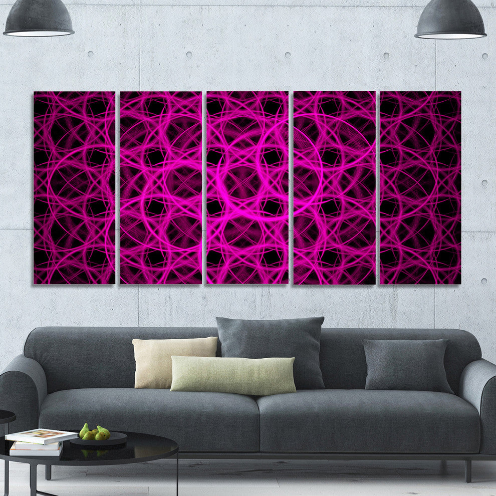 Pink Unusual Fractal Metal Grill, Abstract Canvas Wall Art, 60"x28", 5 Panels