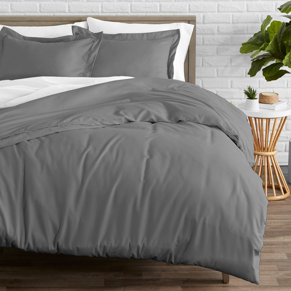 Bare Home Microfiber Duvet Insert & Duvet Cover Set, Light Gray, King