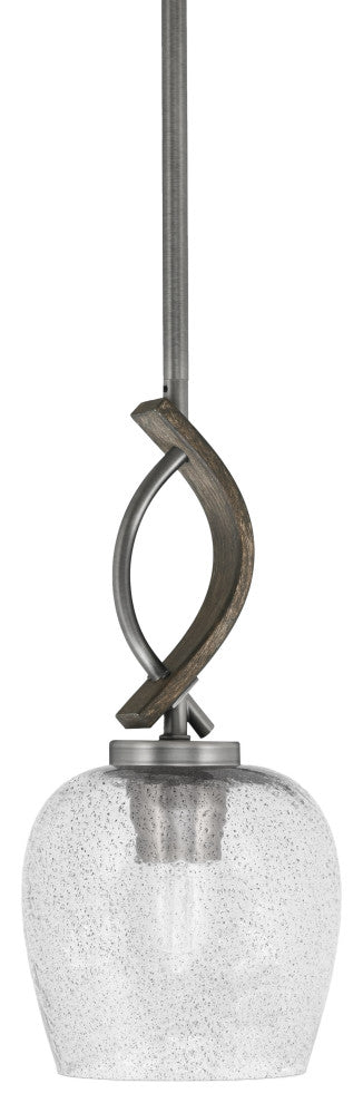 Monterey Mini Pendant Graphite & Painted Distressed Wood-look 6" Smoke Bubble