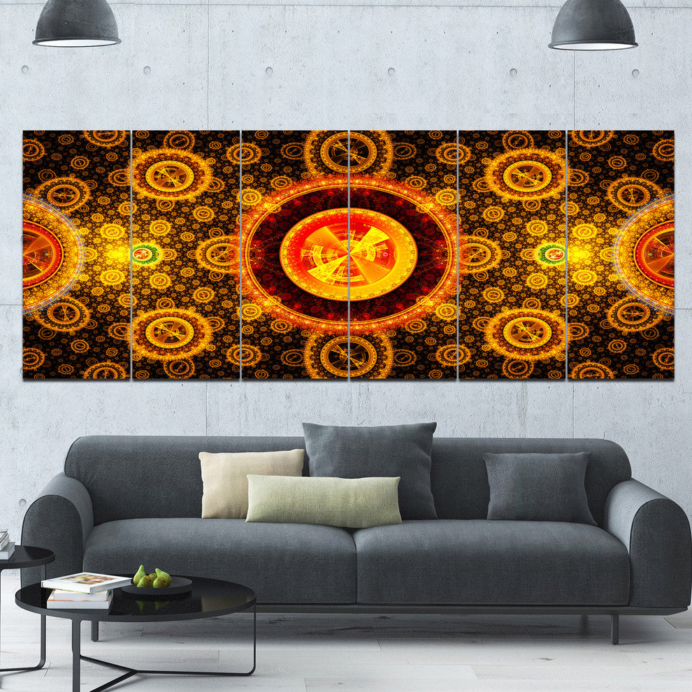 Golden Psychedelic Relaxing Art, Abstract Canvas Art Print, 70"x28", 6 Panels