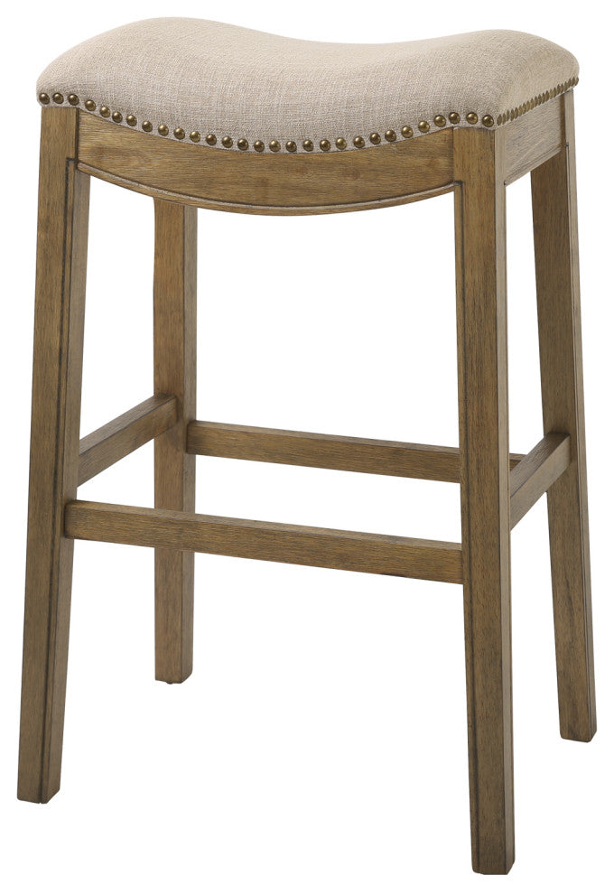 Saddle Style 30" Bar Height Stool With Cream Fabric
