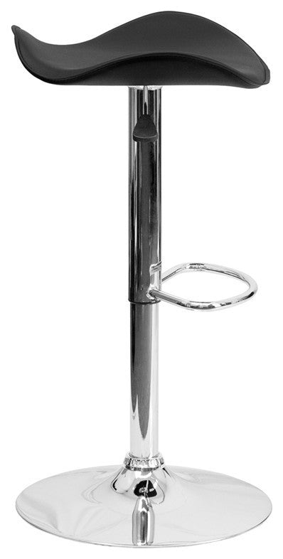 Contemporary Black Vinyl Adjustable Barstool With Chrome Base