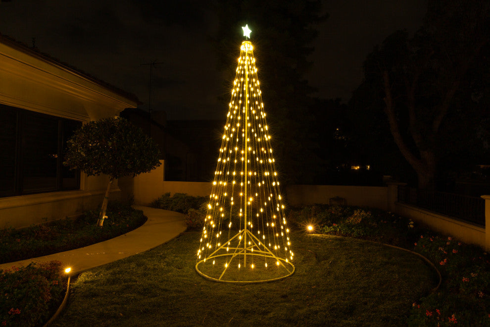 Outdoor Warm White LED Cone Tree With Collapsible Base and Wireless Remote, 12 F