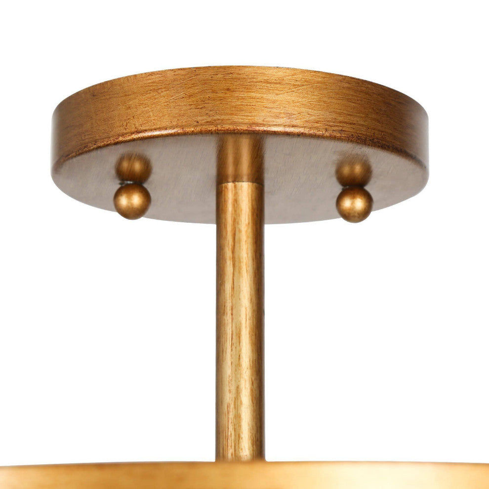 3-Lights Antique Brushed Gold and Modern Semi-Flush Mount Celling Light, 14.2"