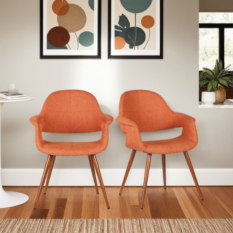 Phoebe Mid-Century Dining Chair, Walnut, Orange