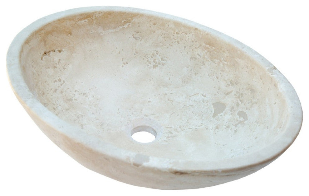 Troia Light Travertine Natural Stone Oval Vessel Sink (W)16" (L)21" (H)6"