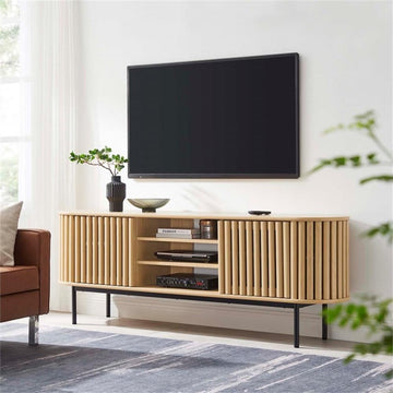 Modway Fortitude Wood TV Stand for TVs up to 78" with Adjustable Shelves in Oak