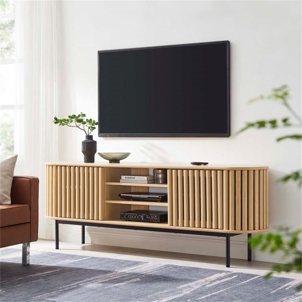 Modway Fortitude Wood TV Stand for TVs up to 78" with Adjustable Shelves in Oak