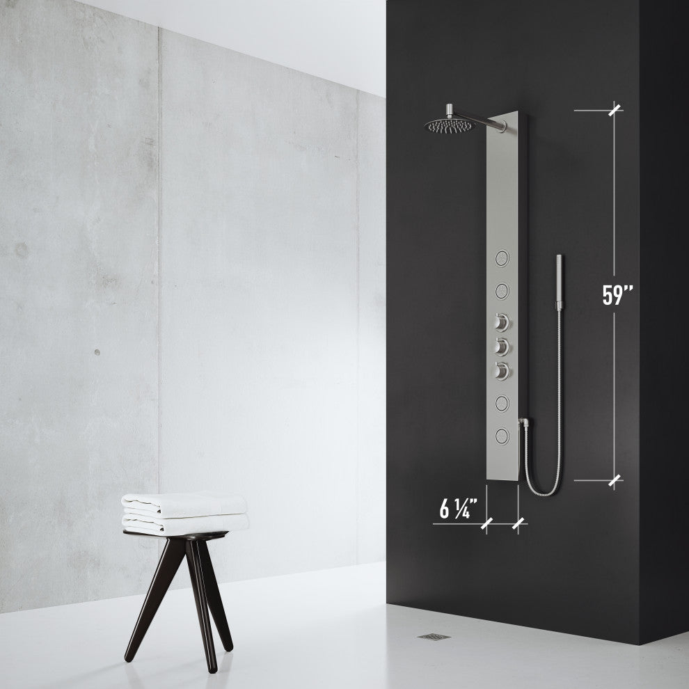 Ellington 59" H x 6" W 4-Jet Shower Panel with Round Shower Head, Stainless Steel