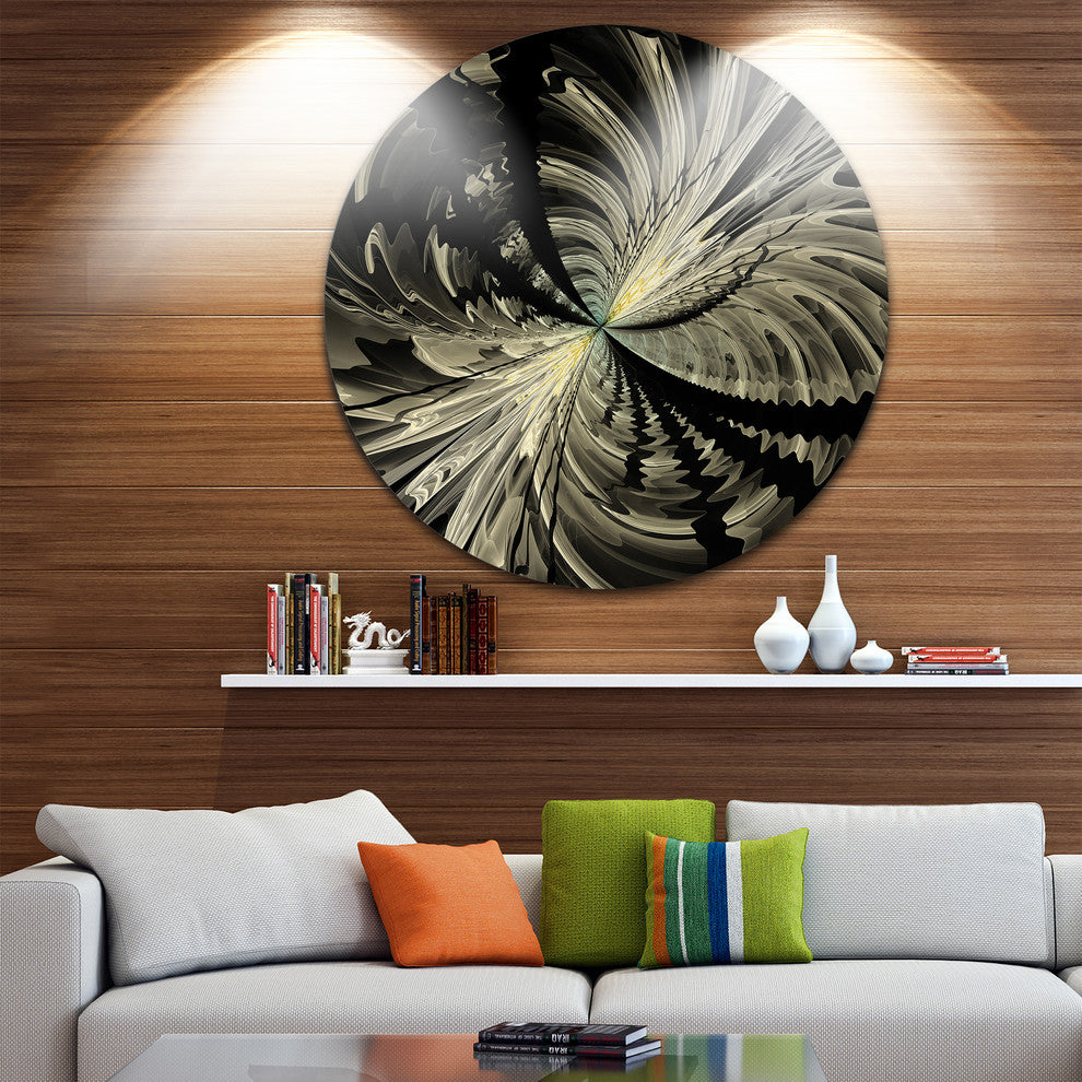 Black And White Fractal Flower Design, Floral Round Metal Wall Art, 23"