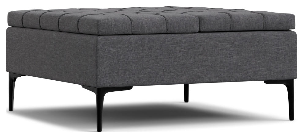 Laura Mid Century Lift Top Storage Ottoman, Slate Grey