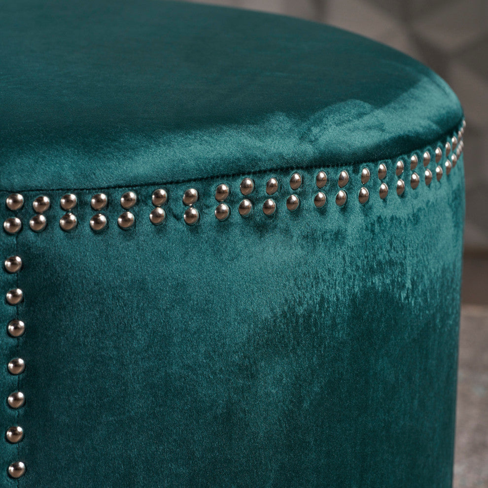 GDF Studio Jesper Studded New Velvet Ottoman, Teal