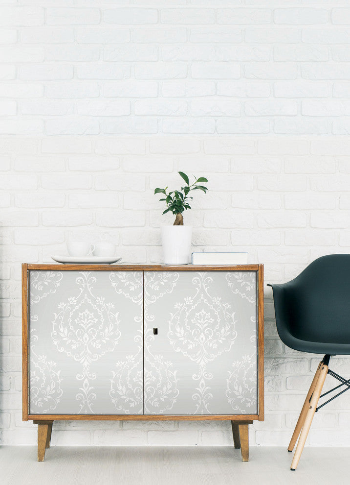 Grey New Damask Peel & Stick Wallpaper