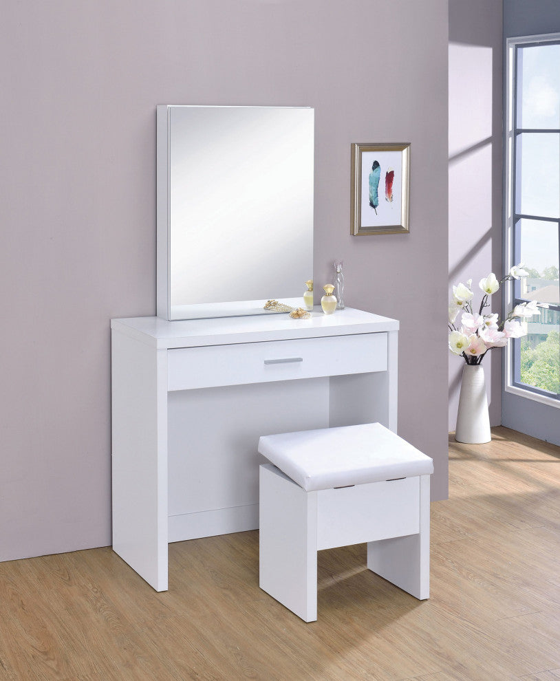 2 Piece Vanity Set With Lift-Top Stool, White