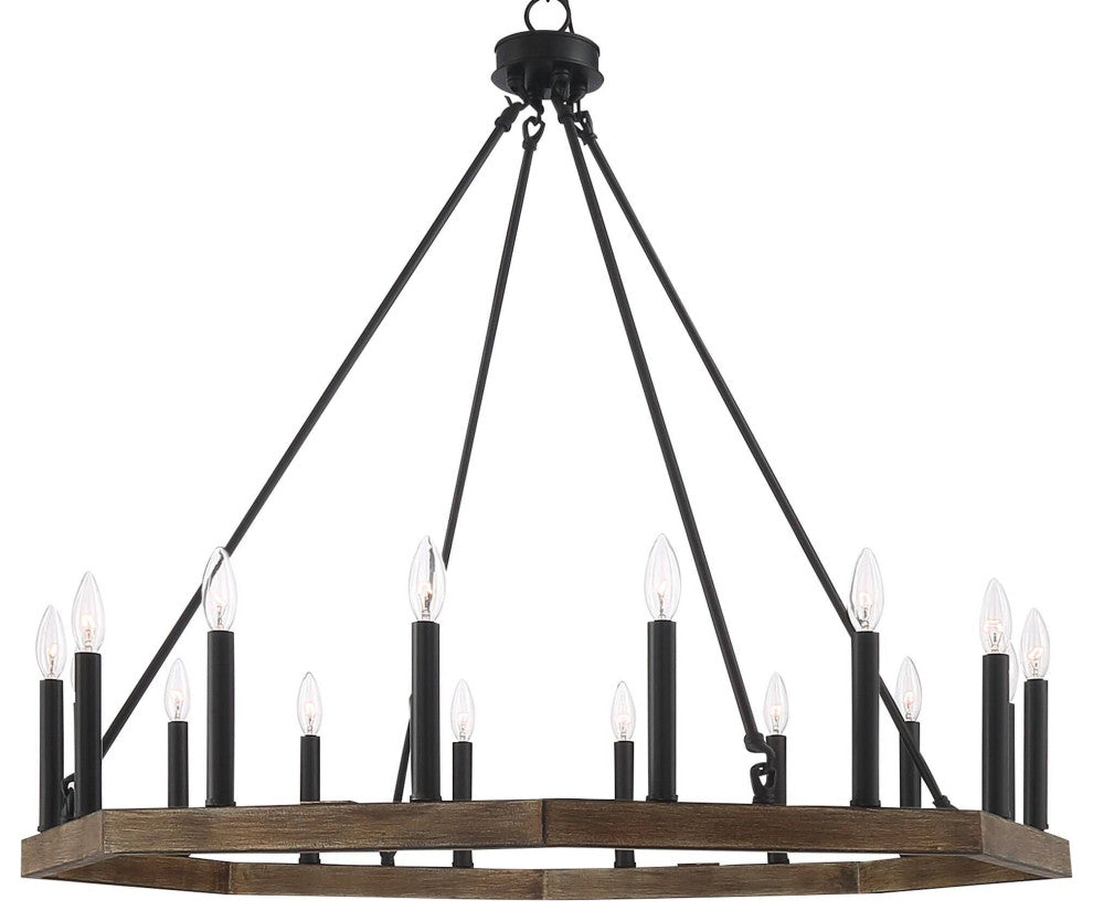 16-Light Octagonal Chandelier, California Walnut/Classic Black