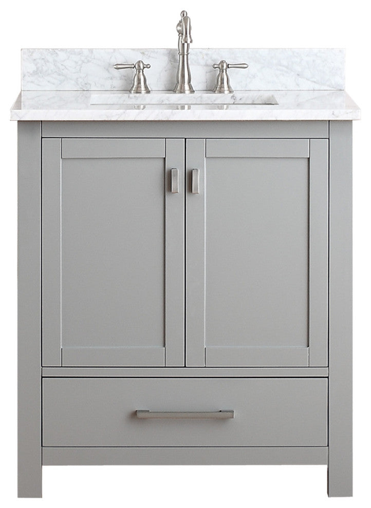 Avanity Modero 30" Vanity, Chilled Gray Finish, Carrera White Marble Top