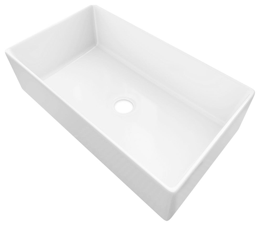 Sinber Farmhouse Apron Single Bowl Kitchen Sink with Fireclay 2 Accessories, White, 33" X 20"
