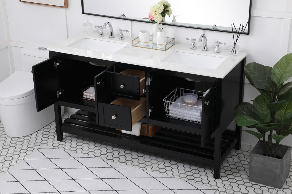 Tucker Black 60" Double Sink Bathroom Vanity