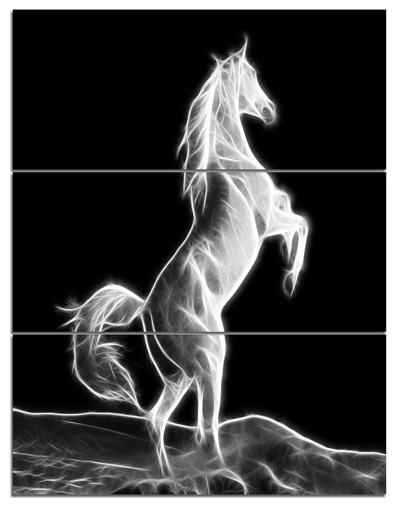 Large White Horse Sculpture, Animal Triptych Canvas Art Print, 28x36, 3 Panels