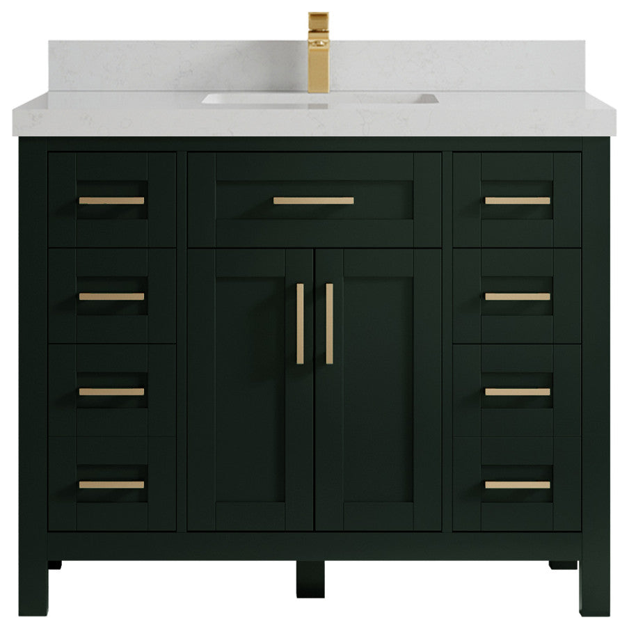 Cambridge 42 Single Sink Bath Vanity in Dark Forest Green 2" Carrara Quartz