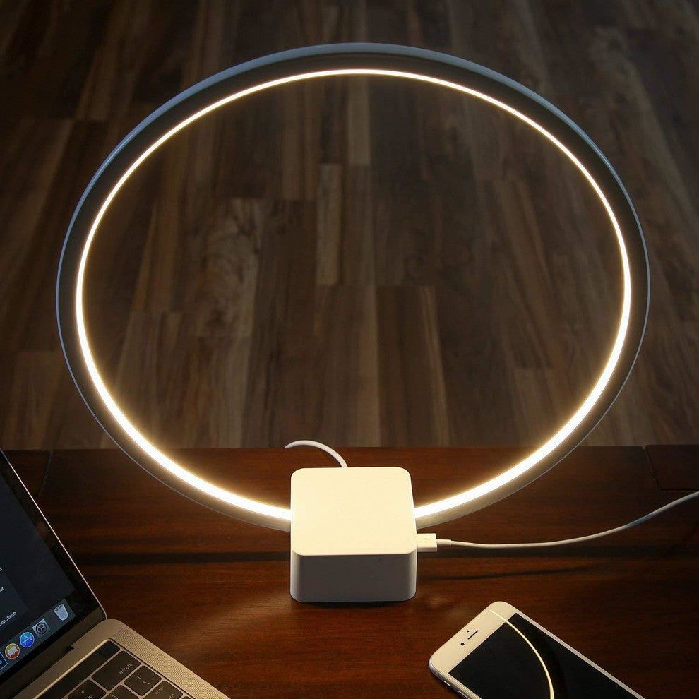 Brightech Circle - LED Modern Bedroom Nightstand Lamp - Super Bright, White