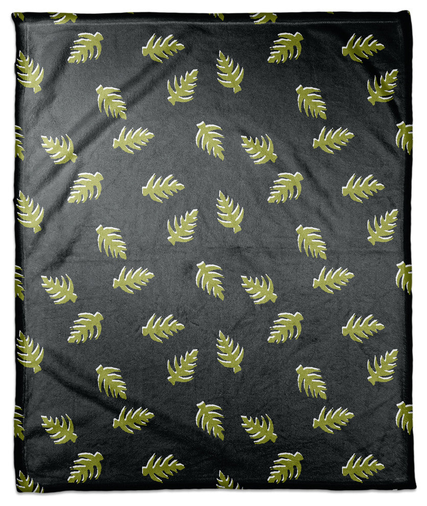 Palm Pattern in Green and Black Fleece Blanket