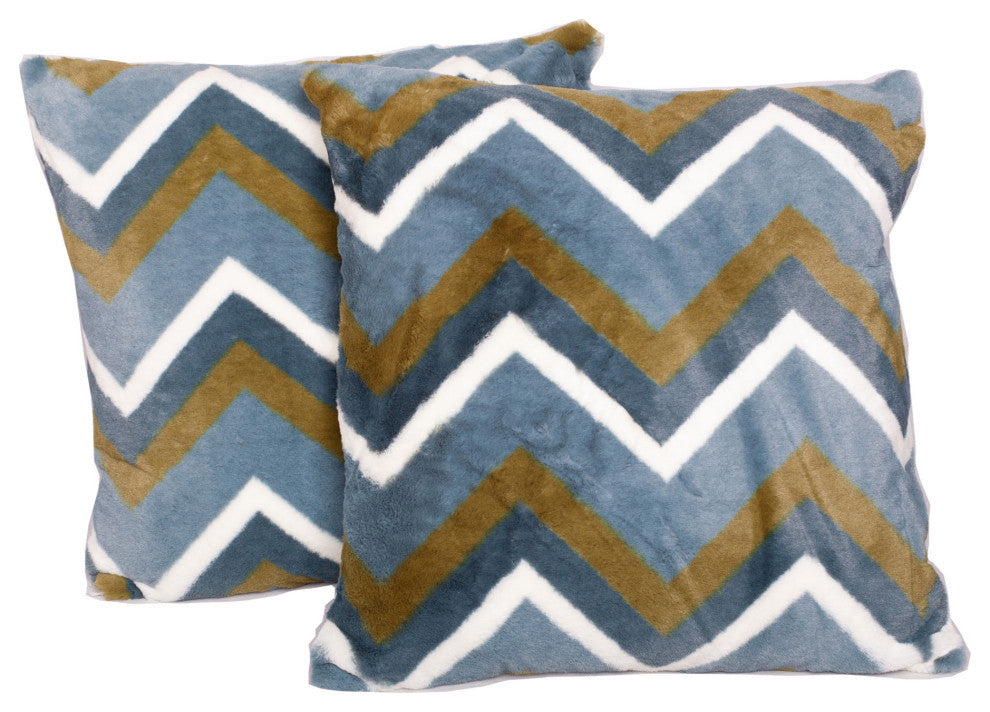 Chevron Faux Fur Pillow Shells, Set of 2, Blue Green, 20"x20"