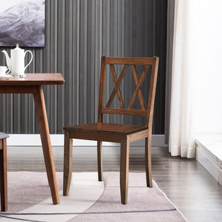 Set of 2 Double-X Back Wood Chairs, Walnut