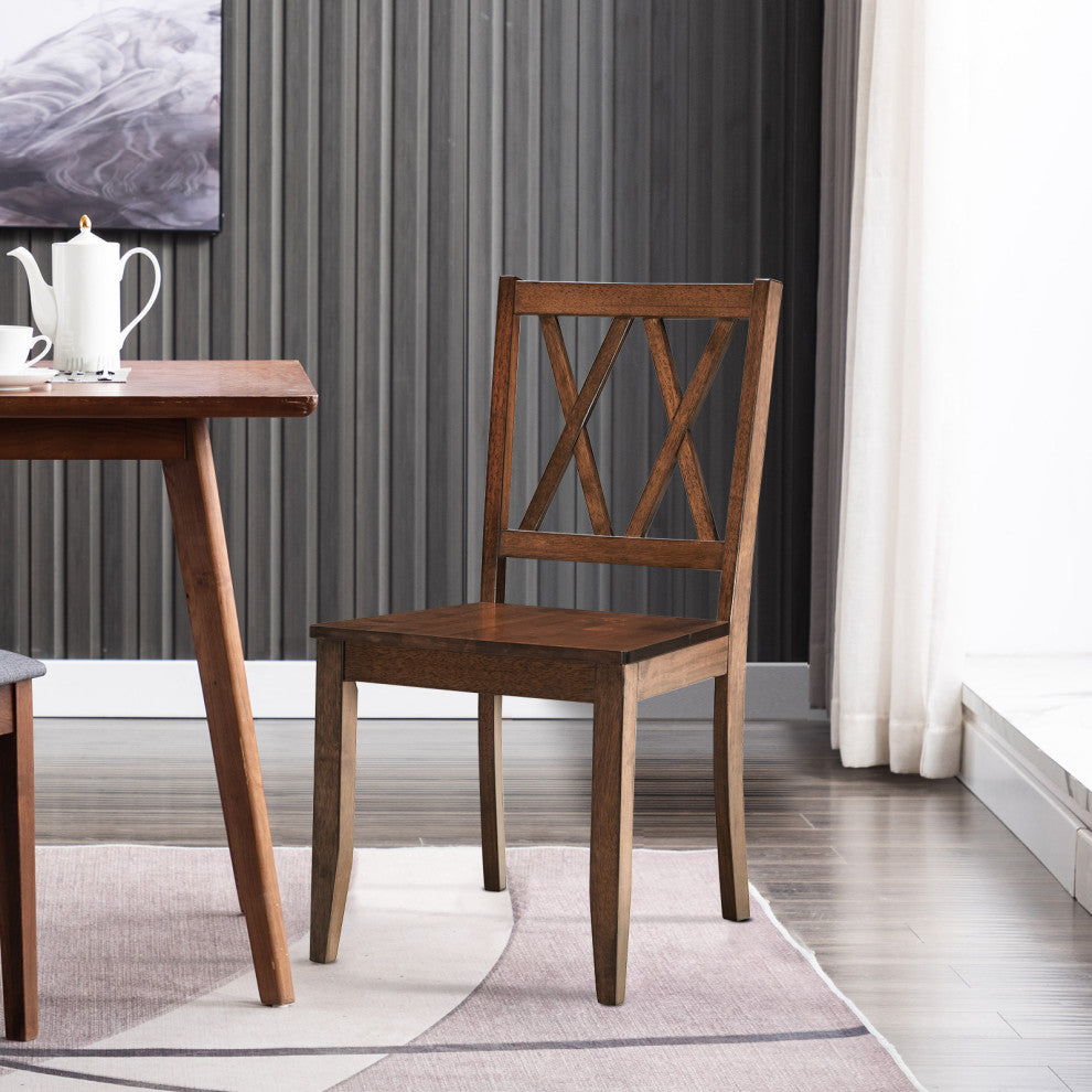 Set of 2 Double-X Back Wood Chairs, Walnut