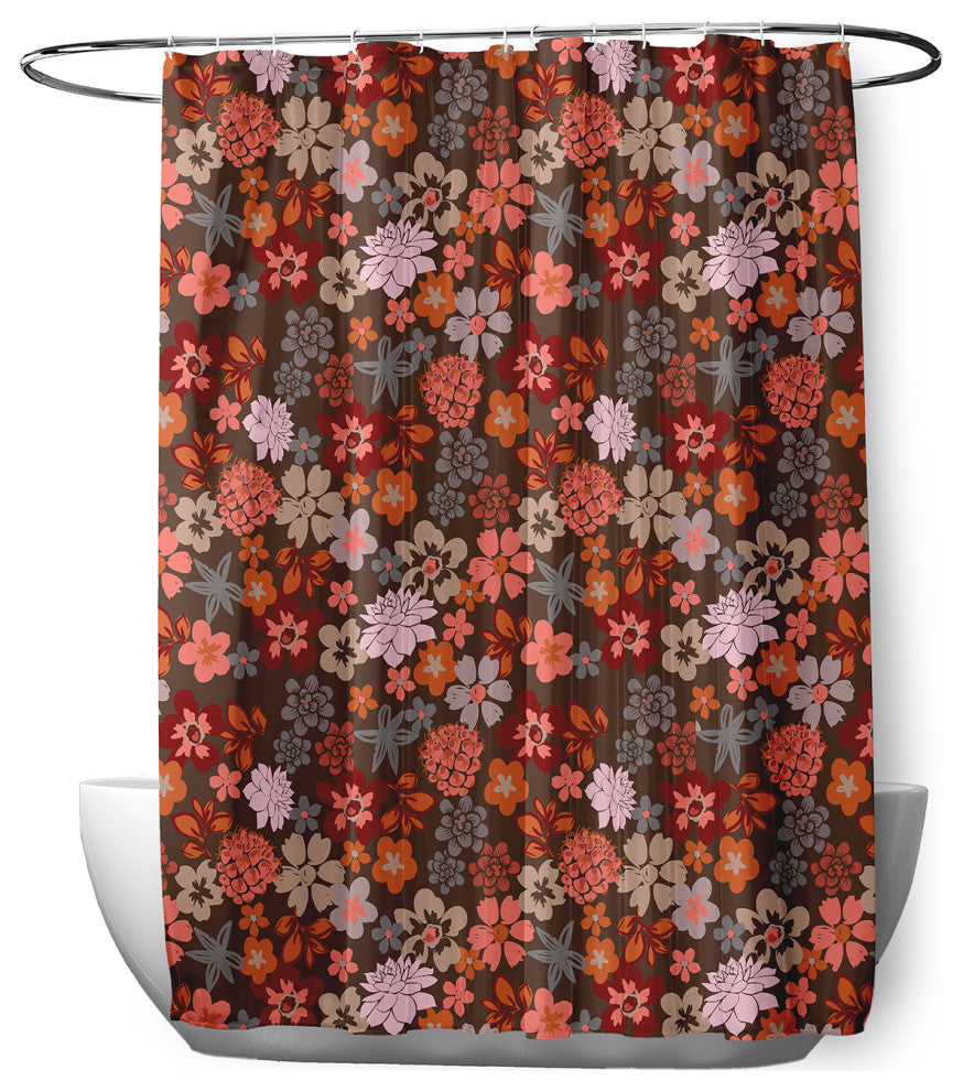 70"Wx73"L Succulent Garden Shower Curtain, Brown