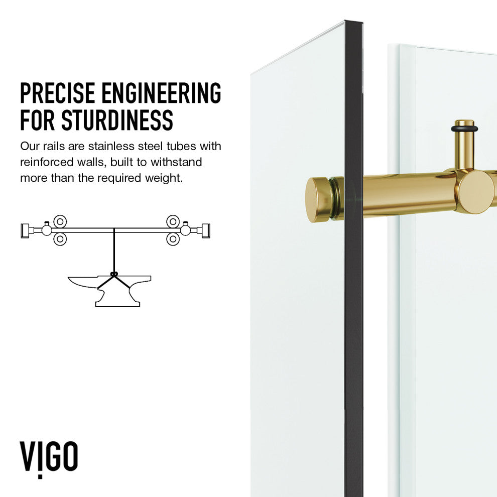 VIGO Elan E-Class Frameless Sliding Shower Enclosure, Matte Brushed Gold, 35" D X 46" W X 76" H, Without Base