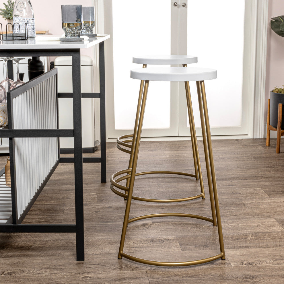 Hula Modern Designer Iron Curved Backless Bar Stool, White