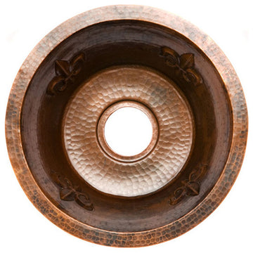 BR16FDB3 16'''' Round Decorated Hammered Copper Bar Sink