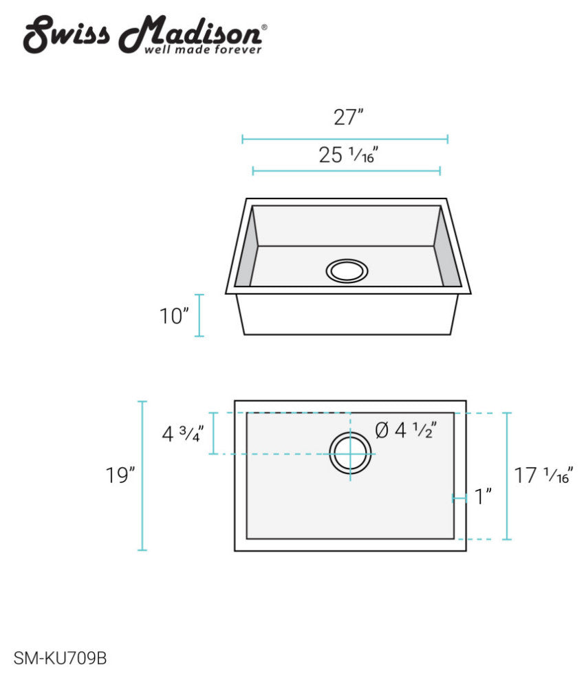 Plaisir 27"x19" Stainless Steel, Undermount Kitchen Sink, Black