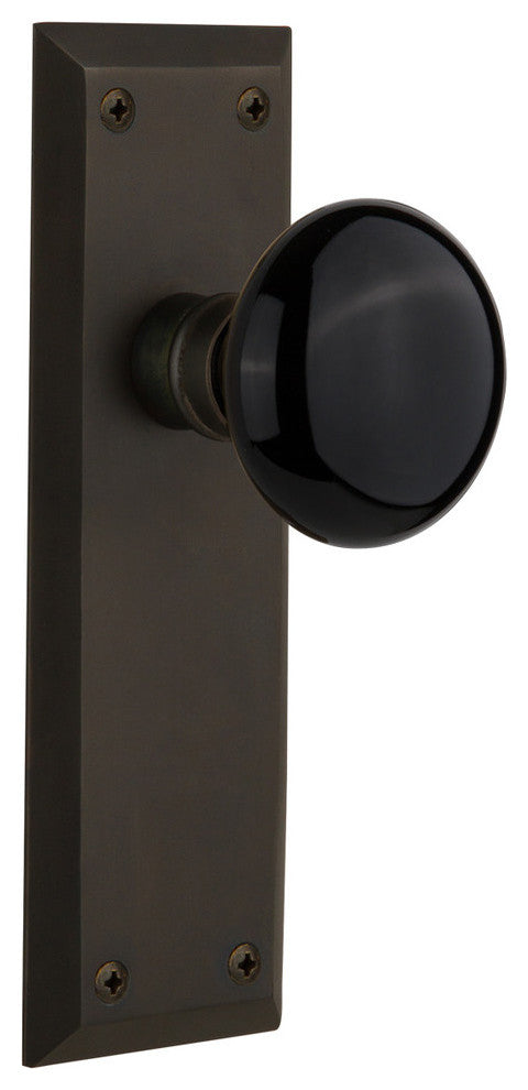 New York Plate Privacy Black Porcelain Knob, Oil-Rubbed Bronze